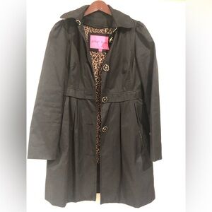 Betsy Johnson raincoat, black with leopard lining